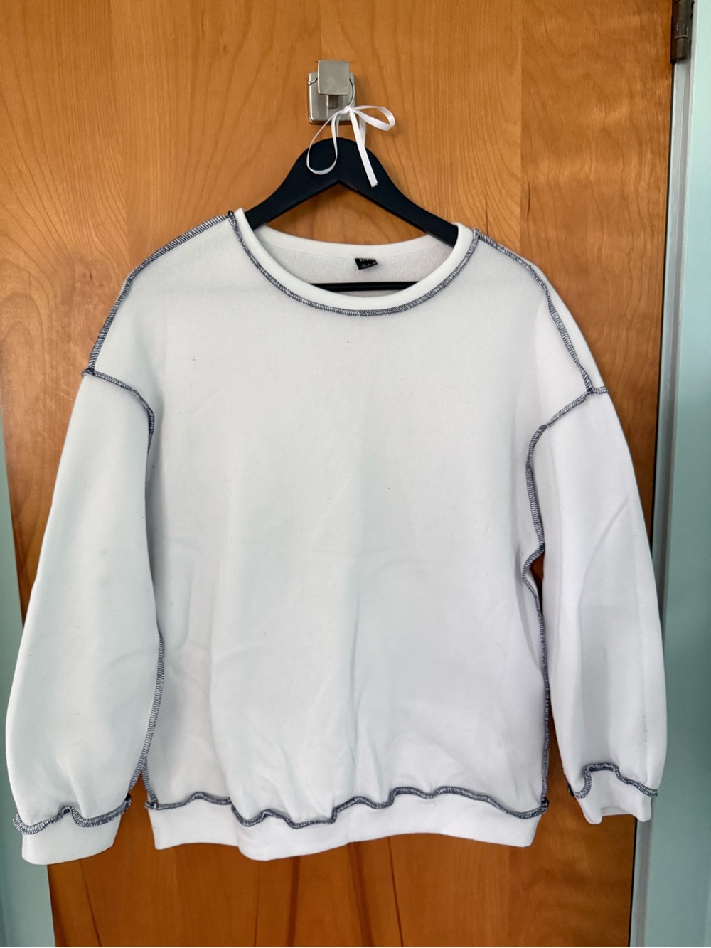 White Contrast-Stitch Crewneck Sweater